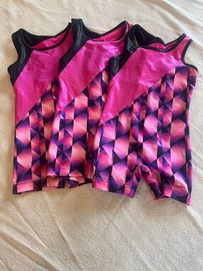 Danskin Now XS 4-5 Girls Gym Leotard Pink and Black Set of 3
